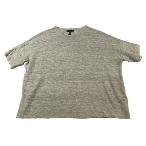 Eileen Fisher Womens Gray 100% Organic Linen Short Sleeve Boxy Knit Top Small SP